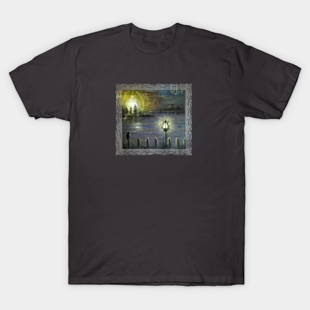 Moon Over the Lake and Night Owl Hunting T-Shirt by CougarCreations